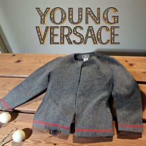Versace Kids Gray Wool Jacker with Red Trim Sz 12